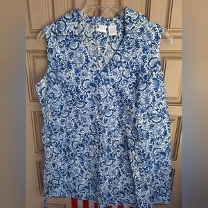 InDueTime Maternity Blouse Surplice Bodice SzM Lt White/Lt Blue Sleeveless Cute